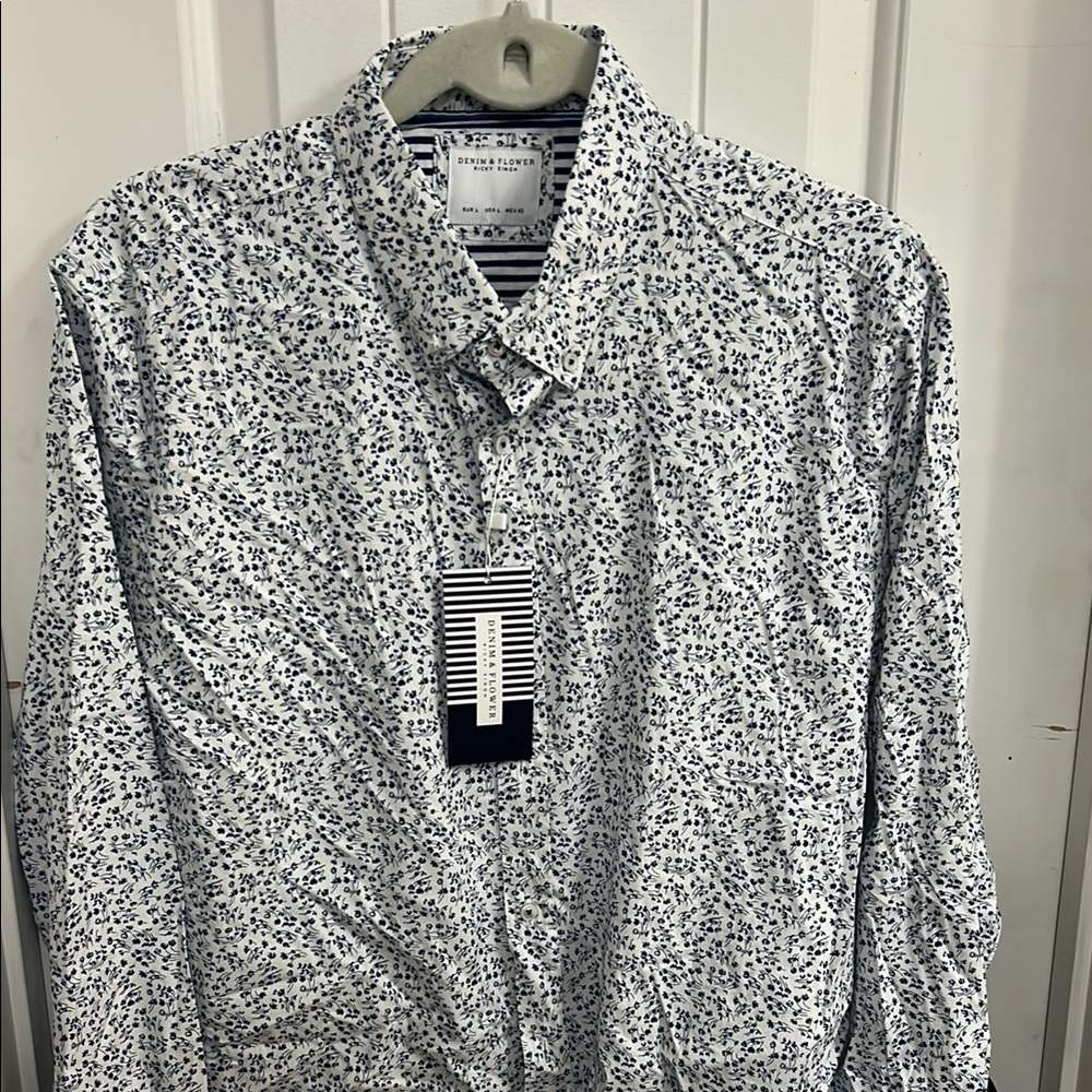 Navy and White Patterned Shirt
